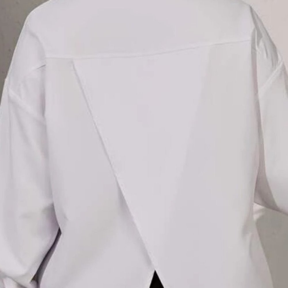 White Button up Boyfriend Collar Open split back shirt blouse - Picture 4 of 10